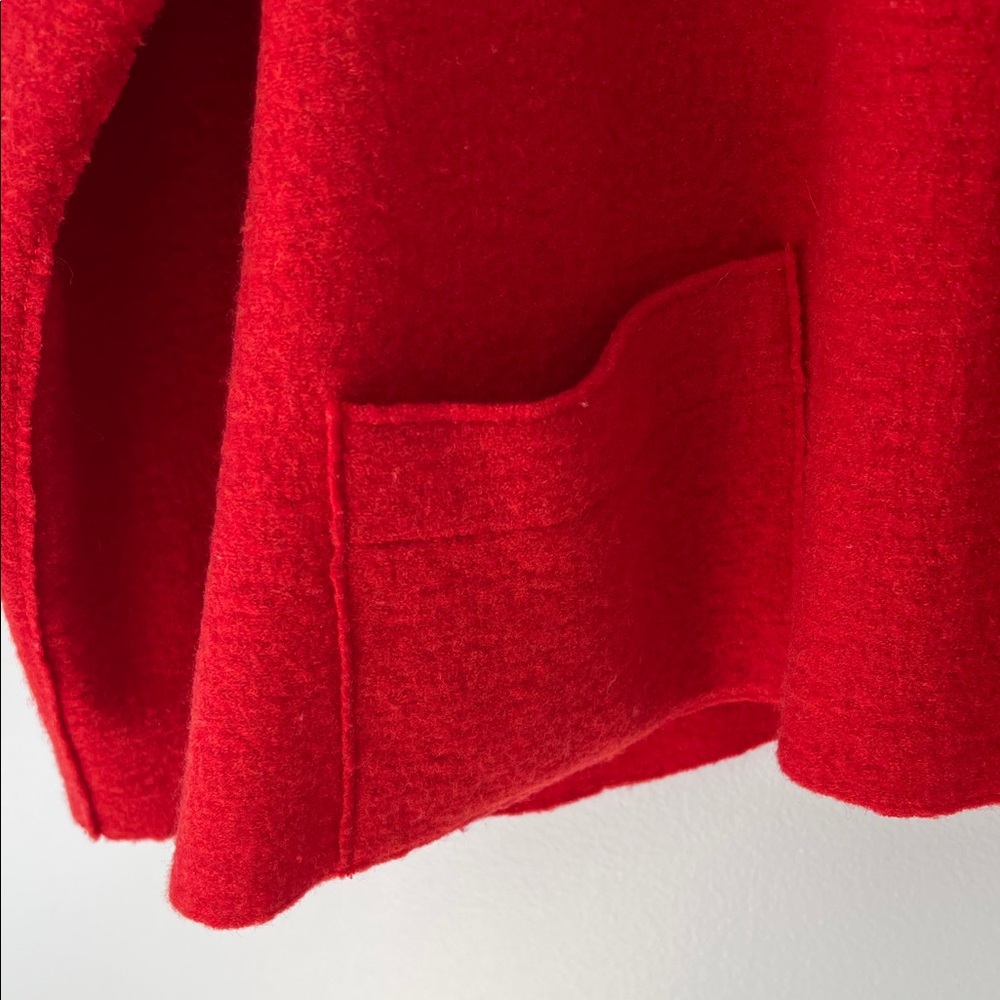 Eileen Fisher | Vibrant Red Open-Front Fine Merino Wool Shawl Cardigan Size L - Picture 10 of 16